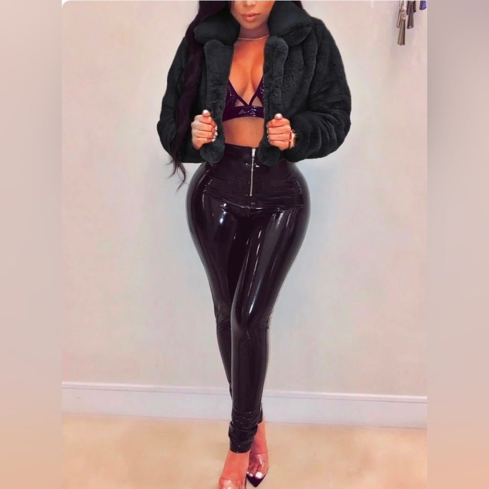 Black Crop Faux Fur Jacket- See Size CHART